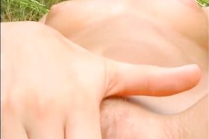 Svelte light-haired legal age teenager uses her fingers for gratification