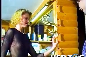 Beautiful and slim vintage blondie gives head and bonks a curly fellow