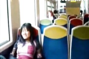 This sexually excited Asian babe has no problem masturbating on public transport