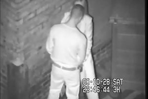 Horny dirty slut wife and a large white chap having quickie on the black street