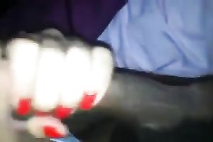 Japanese floozy takes my dark curved cock in her face hole and jerks it off