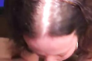 Petite dark brown cougar engulfing my cock on POV movie scene