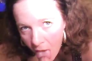 Petite dark brown cougar engulfing my cock on POV movie scene