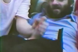 Brunette classic cutie gives head and bows over on the sofa