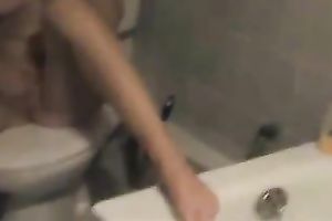 Pretty breasty horny white wife of mine wipes her sexy body and masturbates