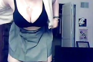 Chubby blonde haired hoe flashed and played with her big tits