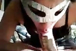 Shy masked Argentinian horny white wife blows me - hawt POV clip