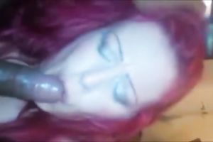 Wild pink haired bulky bitch was engulfing my friend's stiff large penis