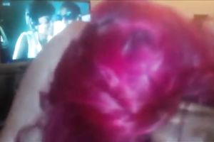 Wild pink haired bulky bitch was engulfing my friend's stiff large penis