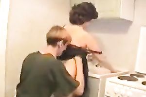 Kinky old fashioned brunette hair slutwife let buddy engulf her boobies