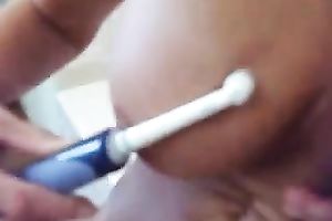 My tempting breasty girlfriend pleases herself with electric toothbrush