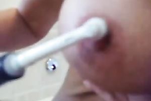 My tempting breasty girlfriend pleases herself with electric toothbrush