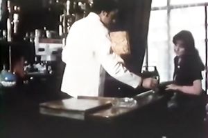 Marvelous dark brown chick goes in the ottoman with her stud