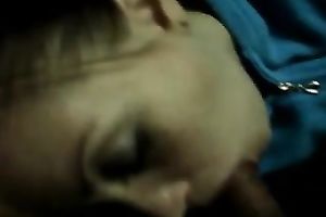 My marvelous GF wearing blue sucks my hard dong with great wish