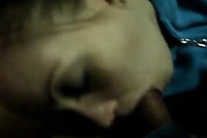 My marvelous GF wearing blue sucks my hard dong with great wish