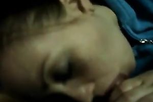 My marvelous GF wearing blue sucks my hard dong with great wish