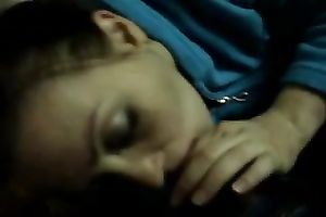 My marvelous GF wearing blue sucks my hard dong with great wish