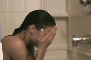 Brunette skanky legal age teenager girlfriend in the baths bare