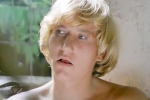 Sexy a blond chick got her tight and new looking muff team-fucked hard