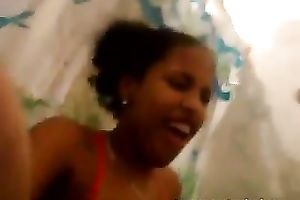 Horny Brazilian brunette hair flashes her natural quite large boobies on livecam