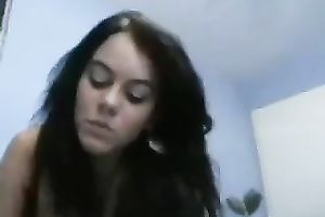 Cute sexy like fire brunette hair nympho with sweet large mambos gave great BJ