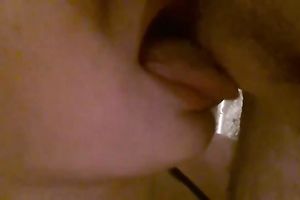 Chunky non-professional slutwife in dark reservoir top was engulfing penis and balls