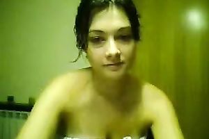 Sexy dark brown on the webcam is fresh just out of shower