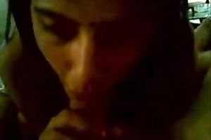 Chubby Indian fellow getting blowjob from his young Desi GF