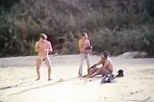 Awesome group sex on the beach with slim and lascivious golden-haired women
