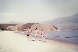Awesome group sex on the beach with slim and lascivious golden-haired women