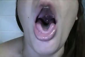 Lewd disgusting cam slut collected all her saliva to spit in awful way