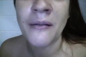 Lewd disgusting cam slut collected all her saliva to spit in awful way