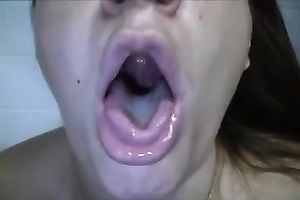 Lewd disgusting cam slut collected all her saliva to spit in awful way