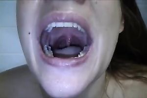 Lewd disgusting cam slut collected all her saliva to spit in awful way