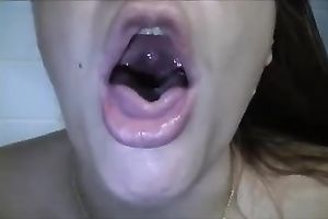 Lewd disgusting cam slut collected all her saliva to spit in awful way
