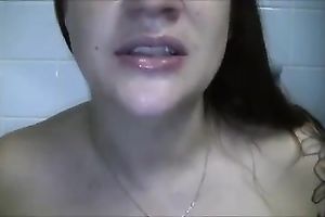 Lewd disgusting cam slut collected all her saliva to spit in awful way