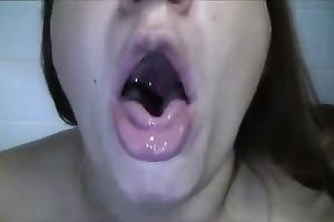 Lewd disgusting cam slut collected all her saliva to spit in awful way