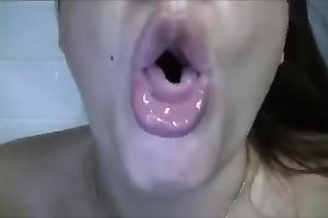 Lewd disgusting cam slut collected all her saliva to spit in awful way