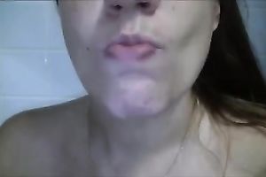 Lewd disgusting cam slut collected all her saliva to spit in awful way