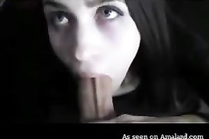 Pale skin goth legal age teenager hottie is truly nice at 10-Pounder eating