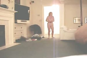 Mature chunky wife walks around the abode all exposed - hidden web camera