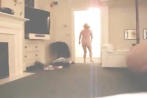 Mature chunky wife walks around the abode all exposed - hidden web camera
