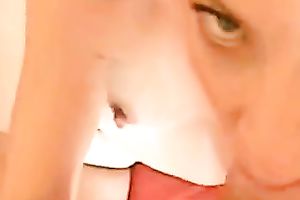 Brunette sweetheart sucked my friend's meaty schlong like a real pro