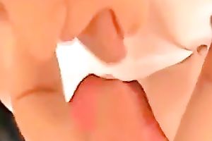 Brunette sweetheart sucked my friend's meaty schlong like a real pro