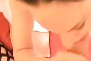 Brunette sweetheart sucked my friend's meaty schlong like a real pro