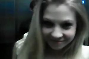 Alluring cute doxy was engulfing my buddy's beefy penis in elevator