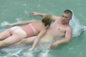 Cute golden-haired eats 10-Pounder on the inflatable mattress on webcam