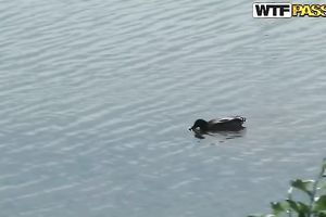 Picnic on a lake shore with soaked tanned Russian whore Ann