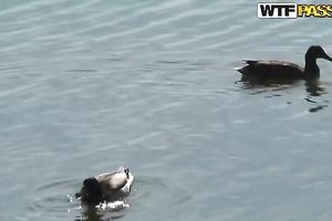 Picnic on a lake shore with soaked tanned Russian whore Ann