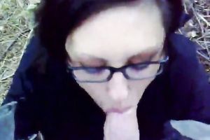Nerdy emo girlfriend gives me great blowjob outdoors